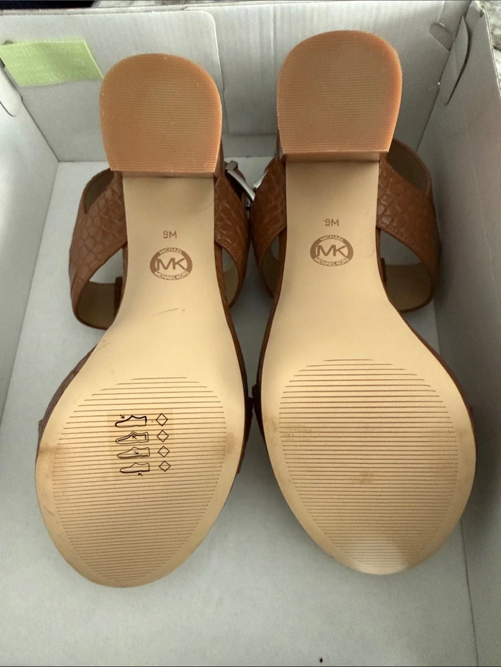 Michael Kors Croc-Embossed Tan Block Heel Sandals brand new in box